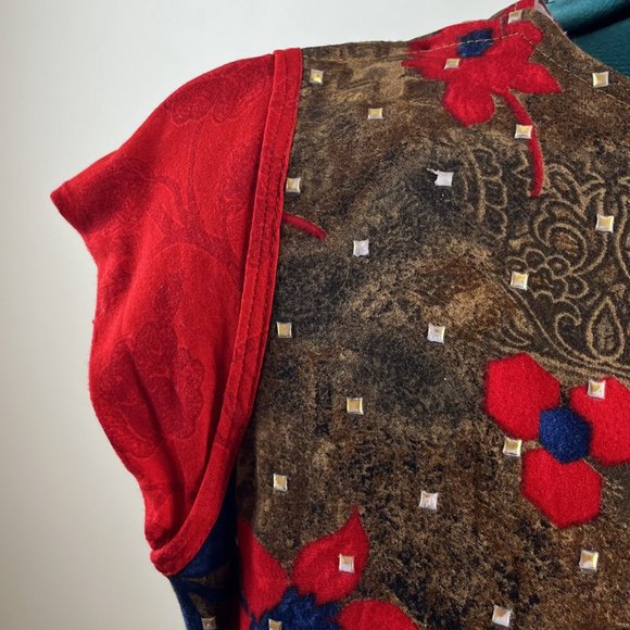 Red/Brown/Blue Embellished Dress - Picture 3 of 11